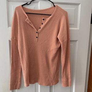 Women's Henley Ribbed Top - Peach